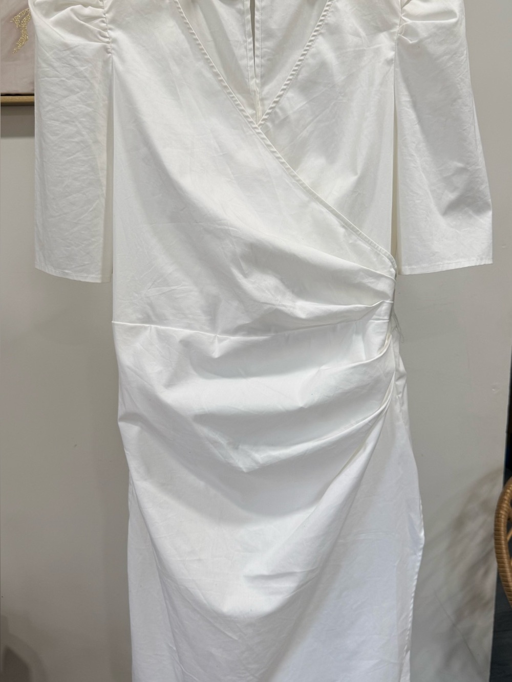 New York & Company White Ruched Wrap Midi Dress size M